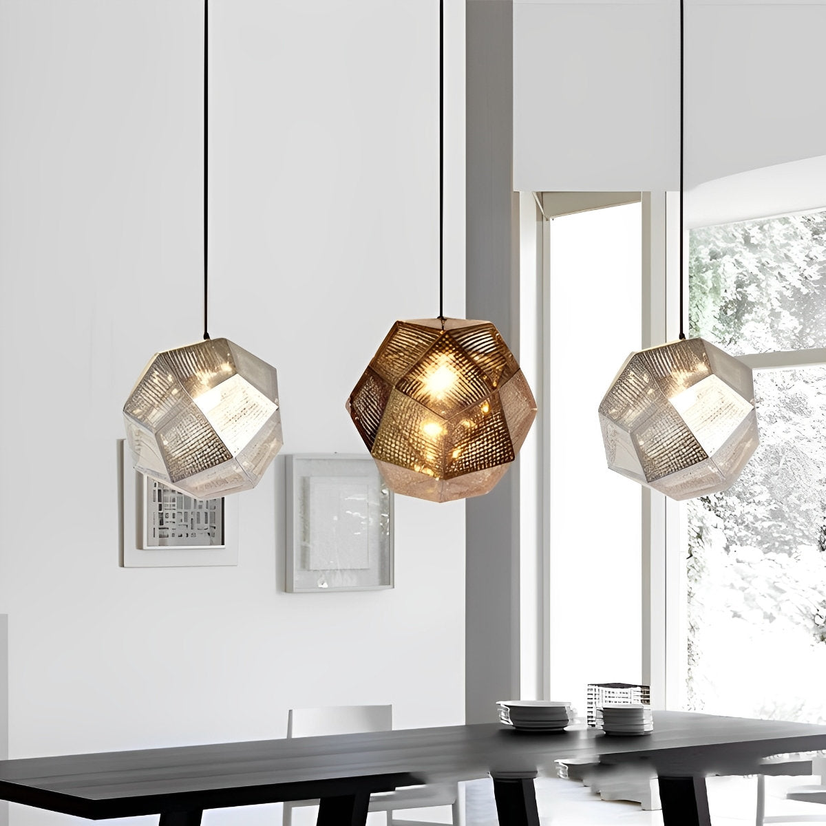 Geometrische ronde elektrolytisch gecoate metalen postmoderne hanglamp kroonluchter plafondlamp