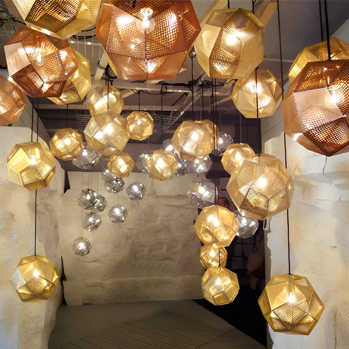 Geometrische ronde elektrolytisch gecoate metalen postmoderne hanglamp kroonluchter plafondlamp