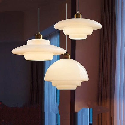 Mid Century Art melk wit glazen hanglamp