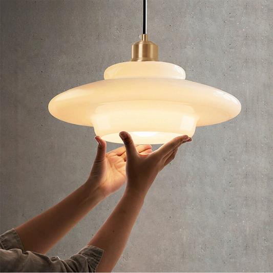 Mid Century Art melk wit glazen hanglamp