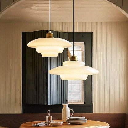 Mid Century Art melk wit glazen hanglamp