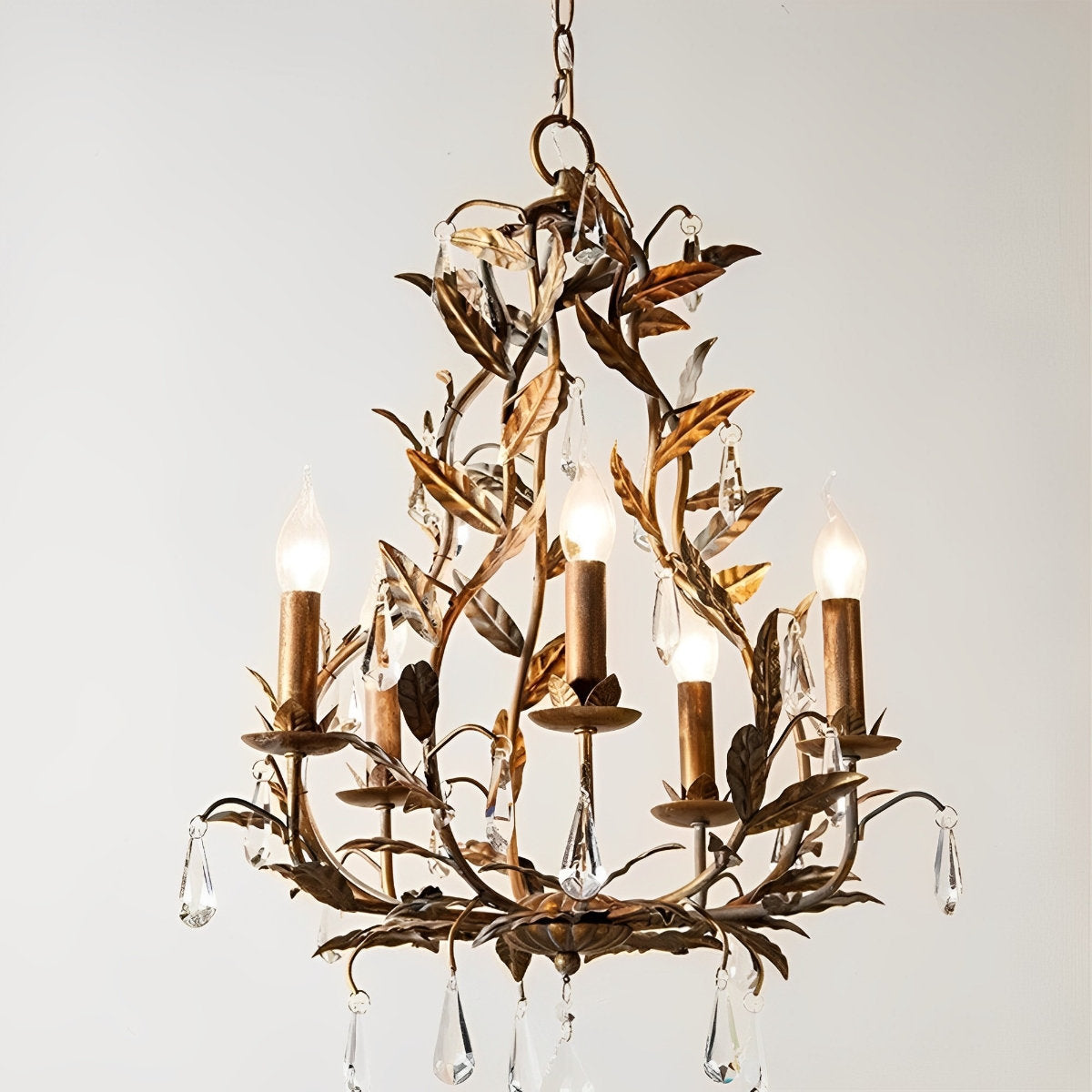 Gouden vintage blad tak kristallen kroonluchter lampen