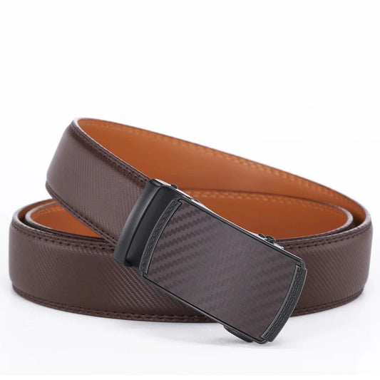 Men’s Genuine Leather Belt with Slide Automatic Buckle