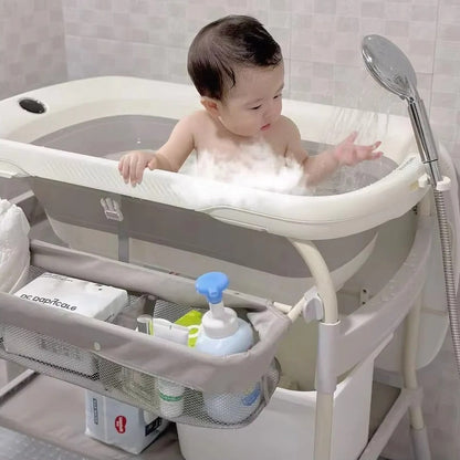 Foldable Baby Changing Table with Adjustable Height & Built-In Bath
