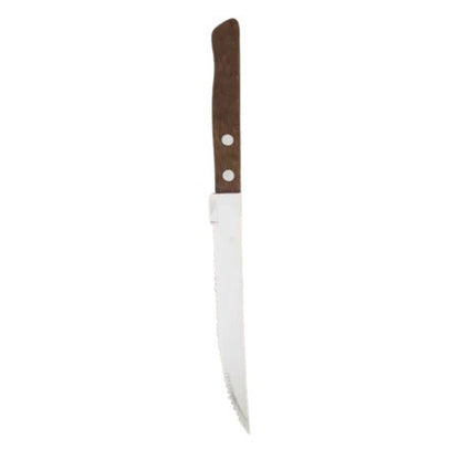 Stainless Steel Steak Knife Set with Wooden Handles & Serrated Edges