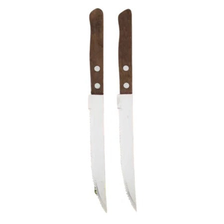 Stainless Steel Steak Knife Set with Wooden Handles & Serrated Edges