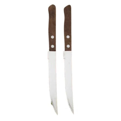 Stainless Steel Steak Knife Set with Wooden Handles & Serrated Edges