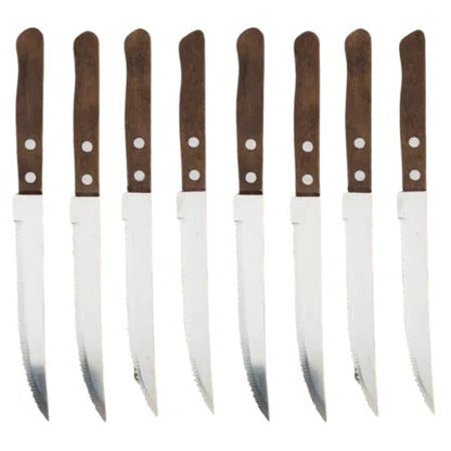 Stainless Steel Steak Knife Set with Wooden Handles & Serrated Edges