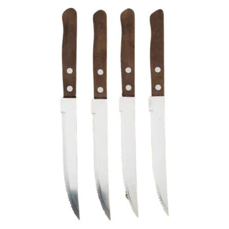 Stainless Steel Steak Knife Set with Wooden Handles & Serrated Edges