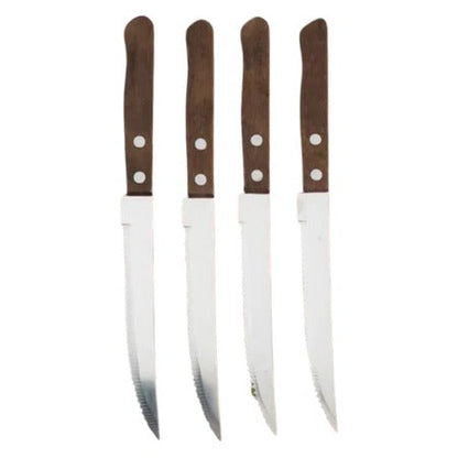 Stainless Steel Steak Knife Set with Wooden Handles & Serrated Edges