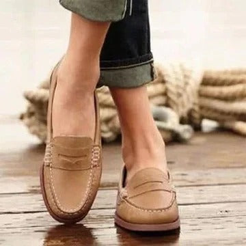 Dames Retro PU Leren Lage Hakken Instap Loafer