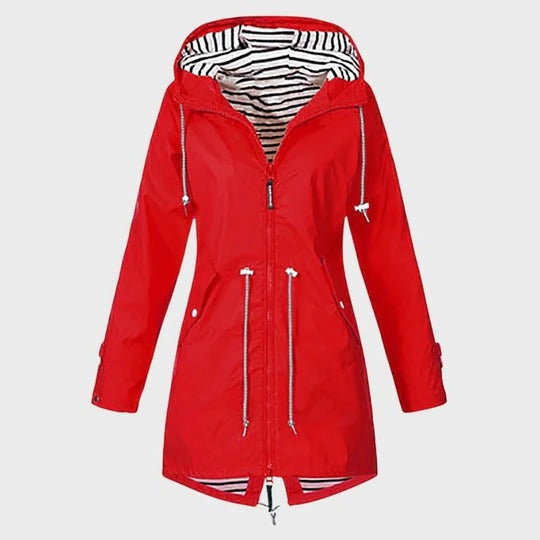 Stylish Long Rain Jacket for Women – Windproof & Waterproof Design