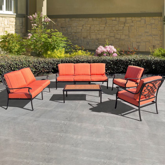 Auresta 5-Piece Outdoor Sofa Set in Orange with Coffee Table