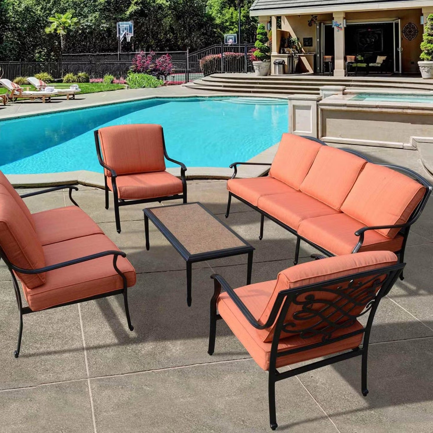 Auresta 5-Piece Outdoor Sofa Set in Orange with Coffee Table