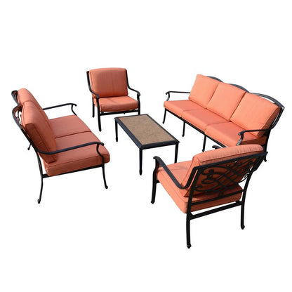 Auresta 5-Piece Outdoor Sofa Set in Orange with Coffee Table