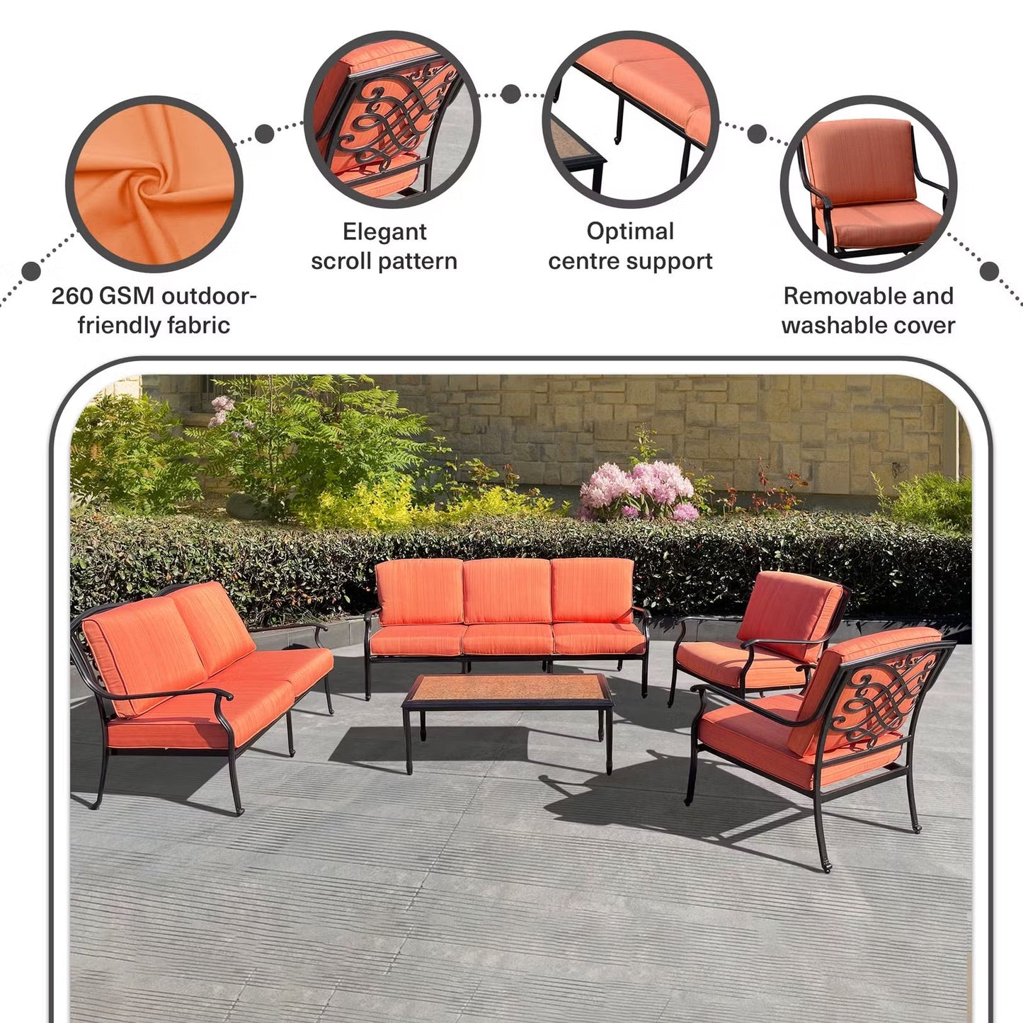 Auresta 5-Piece Outdoor Sofa Set in Orange with Coffee Table