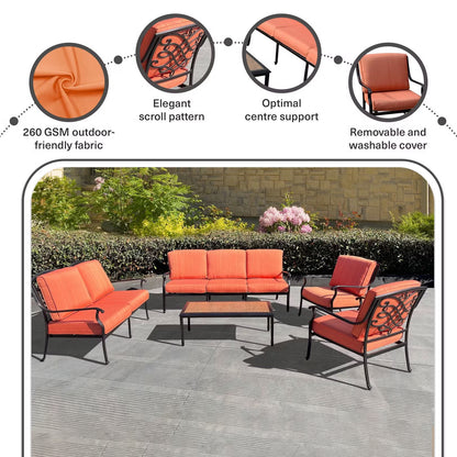 Auresta 5-Piece Outdoor Sofa Set in Orange with Coffee Table