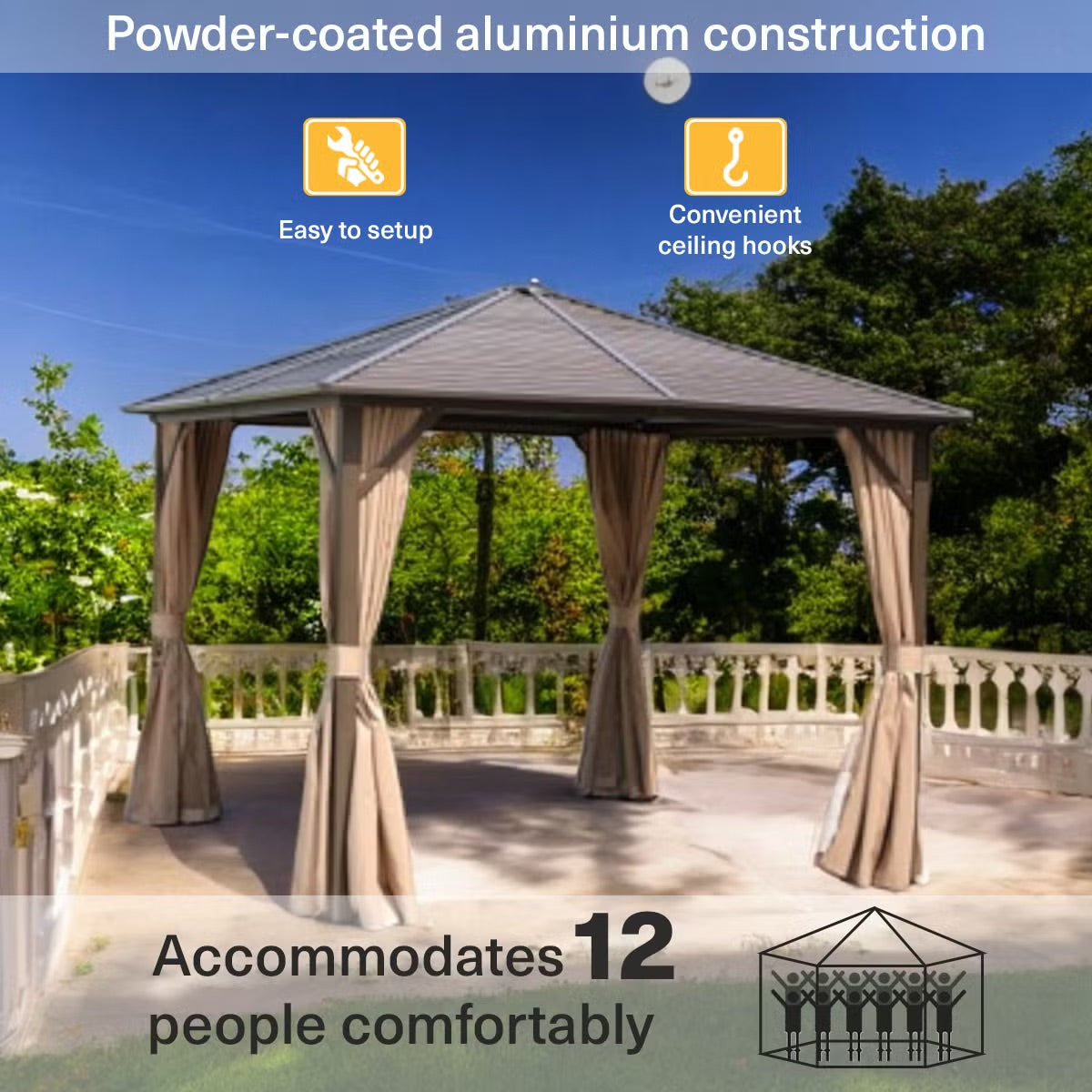 Seranta brun udendørs pavillon med net og aluminiumsramme