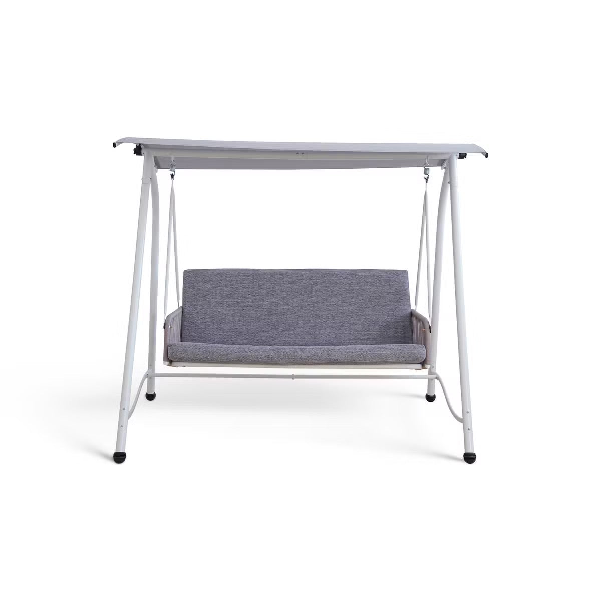 Serela 3-Seater Outdoor Swing Chair, White Steel Frame with Grey Cushions