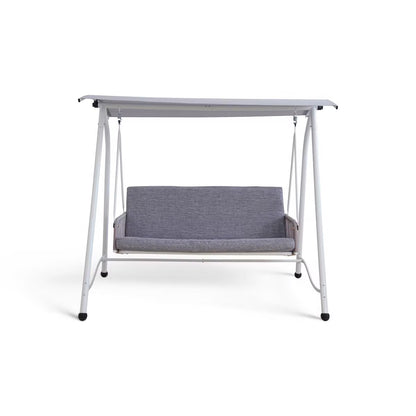 Serela 3-Seater Outdoor Swing Chair, White Steel Frame with Grey Cushions