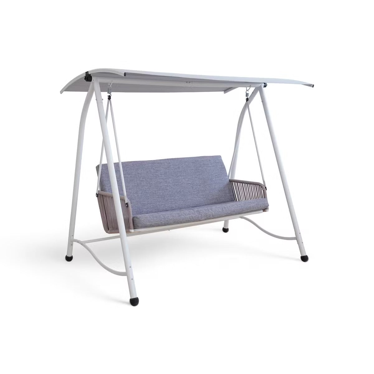 Serela 3-Seater Outdoor Swing Chair, White Steel Frame with Grey Cushions