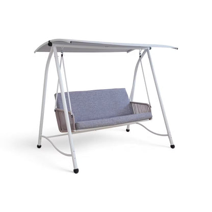 Serela 3-Seater Outdoor Swing Chair, White Steel Frame with Grey Cushions