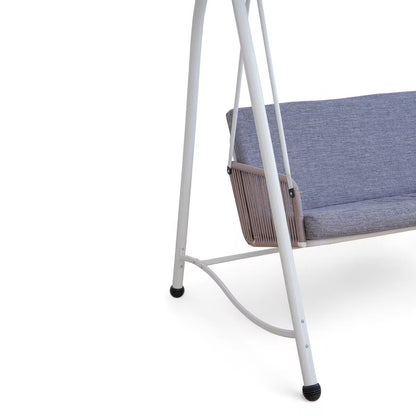 Serela 3-Seater Outdoor Swing Chair, White Steel Frame with Grey Cushions