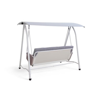 Serela 3-Seater Outdoor Swing Chair, White Steel Frame with Grey Cushions