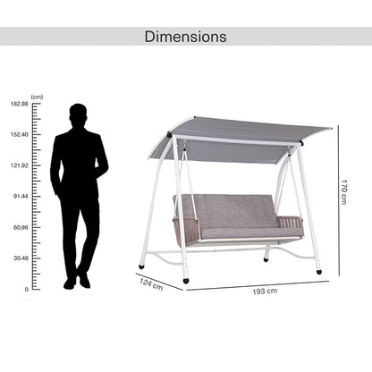 Serela 3-Seater Outdoor Swing Chair, White Steel Frame with Grey Cushions