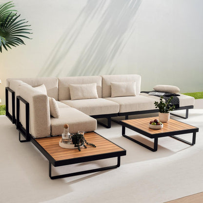 Solvara Luxe 8-Seater Outdoor Corner Sofa Set, Beige