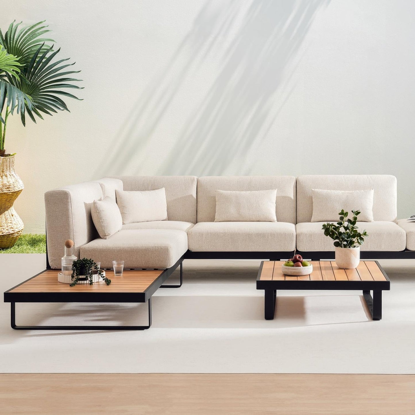 Solvara Luxe 8-Seater Outdoor Corner Sofa Set, Beige