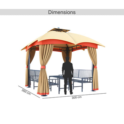 Sorana 3x3m Outdoor Gazebo with Seating and Table, Beige & Orange