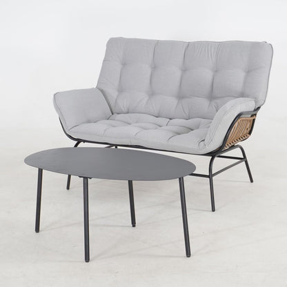 Sorella 4-zits buitenbankset in grijs met salontafel en bijzettafel