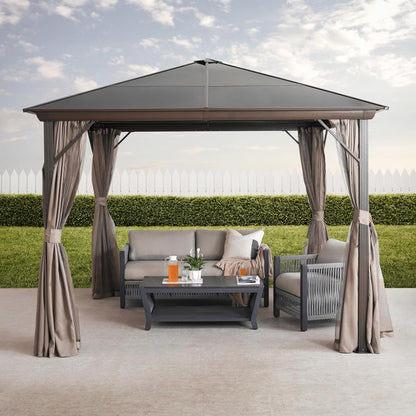 Trevana 3x3m braunes Outdoor-Pavillon mit Netz und Deckenhaken