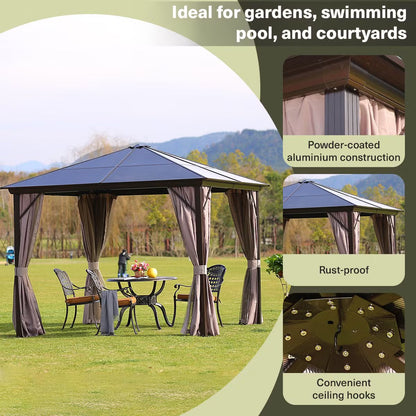 Trevana 3x3m braunes Outdoor-Pavillon mit Netz und Deckenhaken