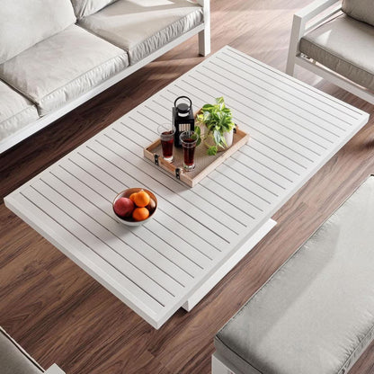 Valencia 5-zits buitenbankstel met bank en hefbare tafel in beige en wit