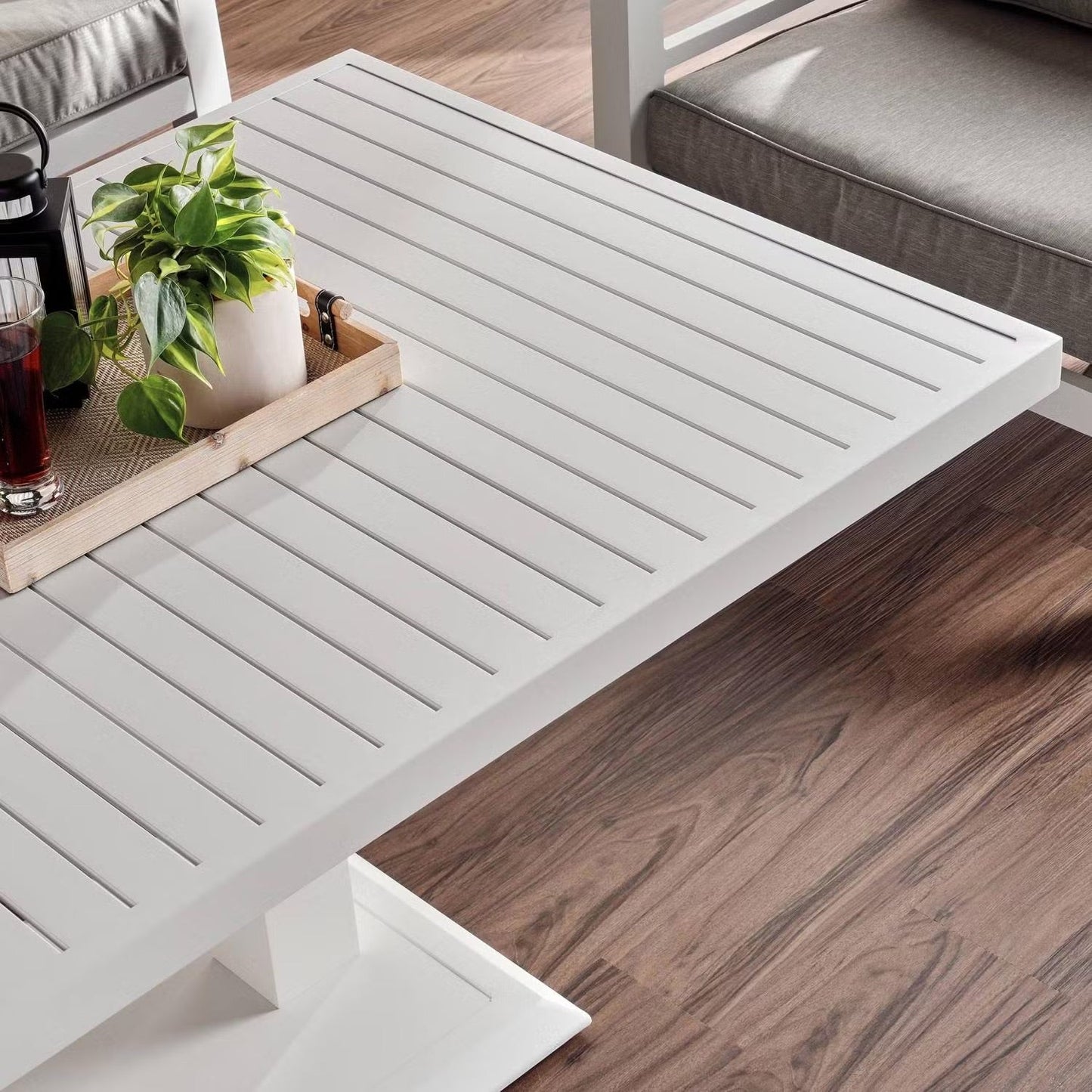 Valencia 5-zits buitenbankstel met bank en hefbare tafel in beige en wit