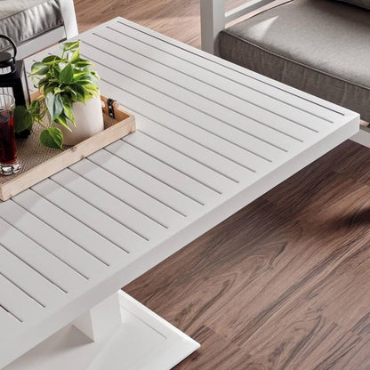 Valencia 5-zits buitenbankstel met bank en hefbare tafel in beige en wit