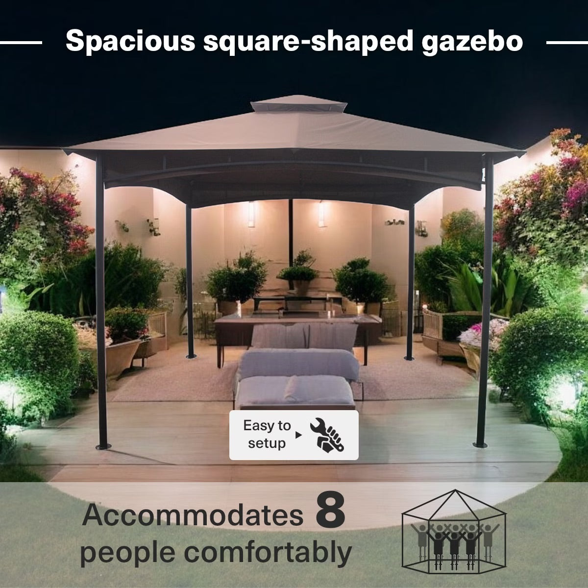 Valetta 3x3m Bruine Buiten Stalen Prieel, Weerbestendig Doek