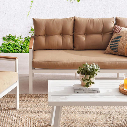 Verano 5-zits buitenbankset in bruin met salontafel