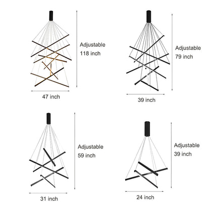 Minimalistische Strip Traploze Dimmen LED Zwarte Moderne Kroonluchter met Afstandsbediening