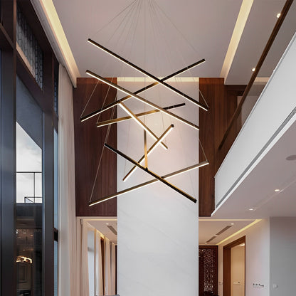 Minimalistische Strip Traploze Dimmen LED Zwarte Moderne Kroonluchter met Afstandsbediening
