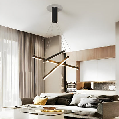 Minimalistische Strip Traploze Dimmen LED Zwarte Moderne Kroonluchter met Afstandsbediening