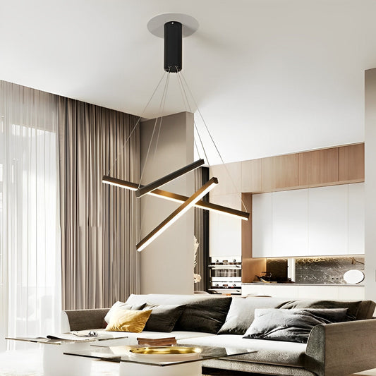 Minimalistische Strip Traploze Dimmen LED Zwarte Moderne Kroonluchter met Afstandsbediening