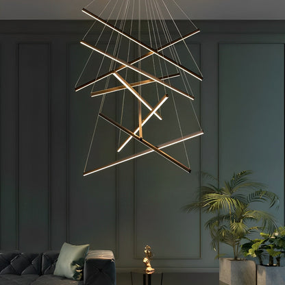 Minimalistische Strip Traploze Dimmen LED Zwarte Moderne Kroonluchter met Afstandsbediening