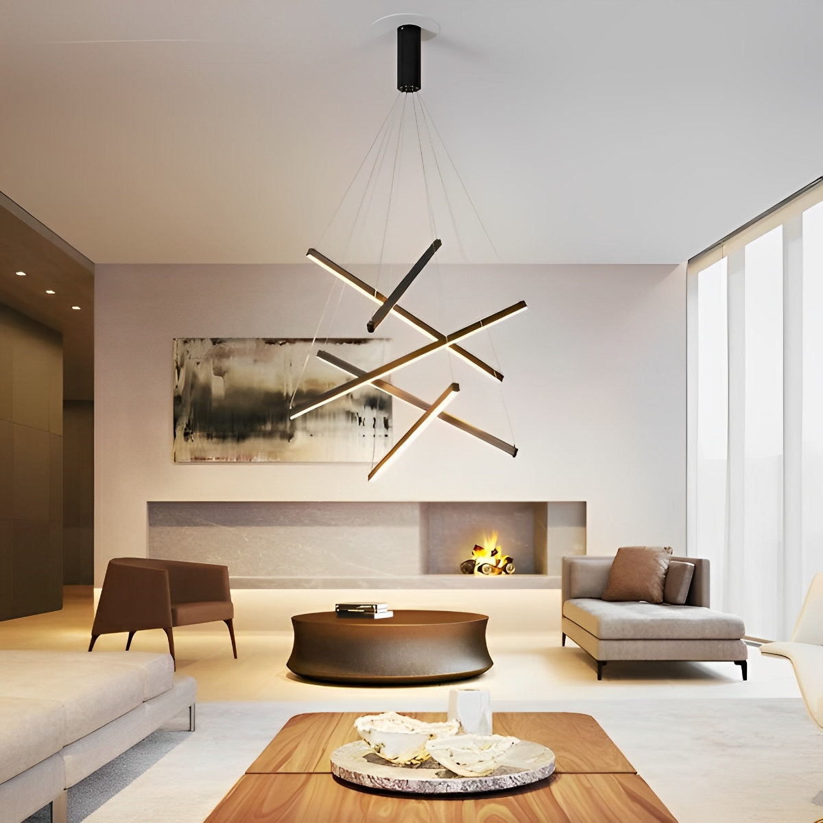 Minimalistische Strip Traploze Dimmen LED Zwarte Moderne Kroonluchter met Afstandsbediening
