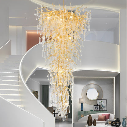 Moderne Luxe Gouden Boomtak Druppel Waterval Kroonluchter Verlichting