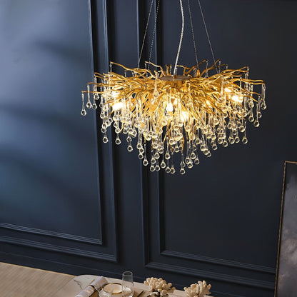 Moderne Luxe Gouden Boomtak Druppel Waterval Kroonluchter Verlichting