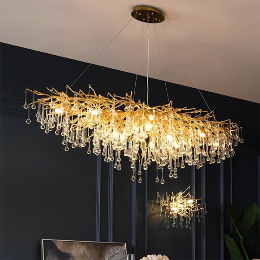 Moderne Luxe Gouden Boomtak Druppel Waterval Kroonluchter Verlichting