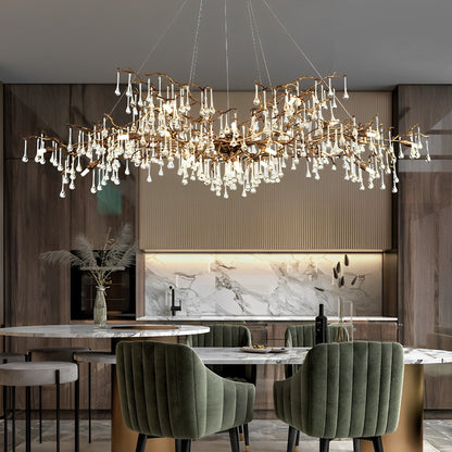 Moderne Luxe Gouden Boomtak Druppel Waterval Kroonluchter Verlichting